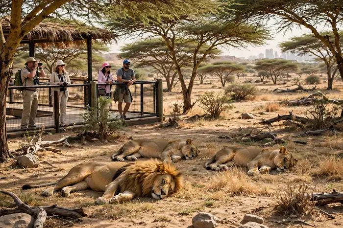 Lions in African Village Dubai Safari Park