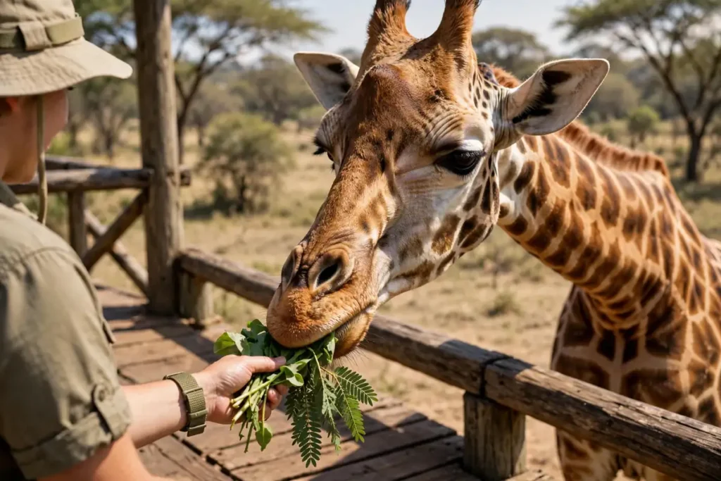 Giraffe feeding at Dubai Safari Park