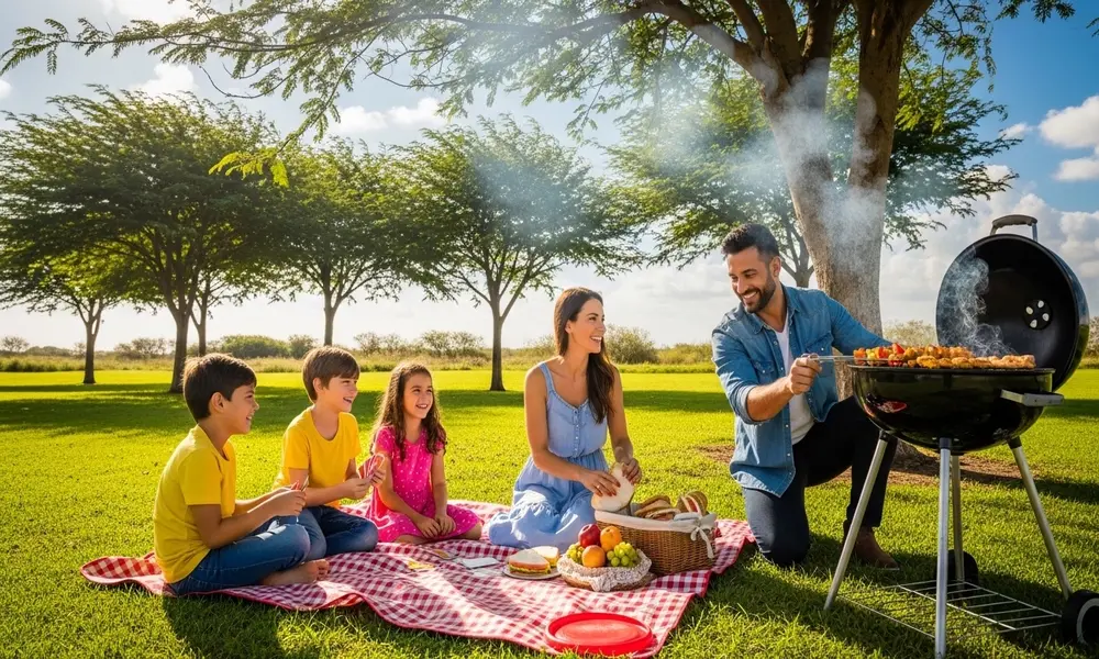 Family picnic and BBQ spot under the trees at Mushrif Park Dubai