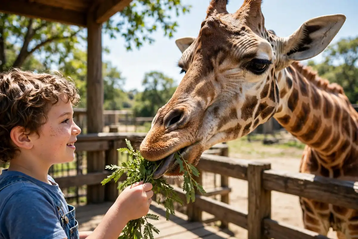 Giraffe feeding at Emirates Park Zoo