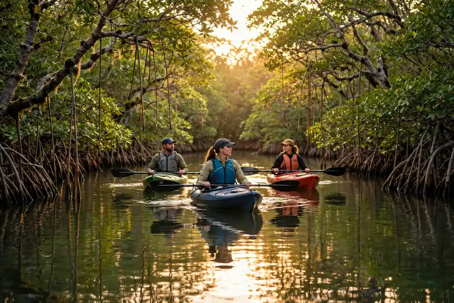 Kayaking through mangrove channels at Jubail Mangrove Park